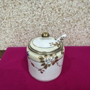 NIPPON Mustard Pot Jam Condiment Honey Jar Lid Spoon 1911-21 Noritake Moriage